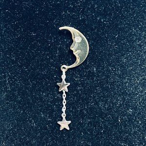 Gold Tone Moon With Silver Tone Shooting Stars Lapel Pin